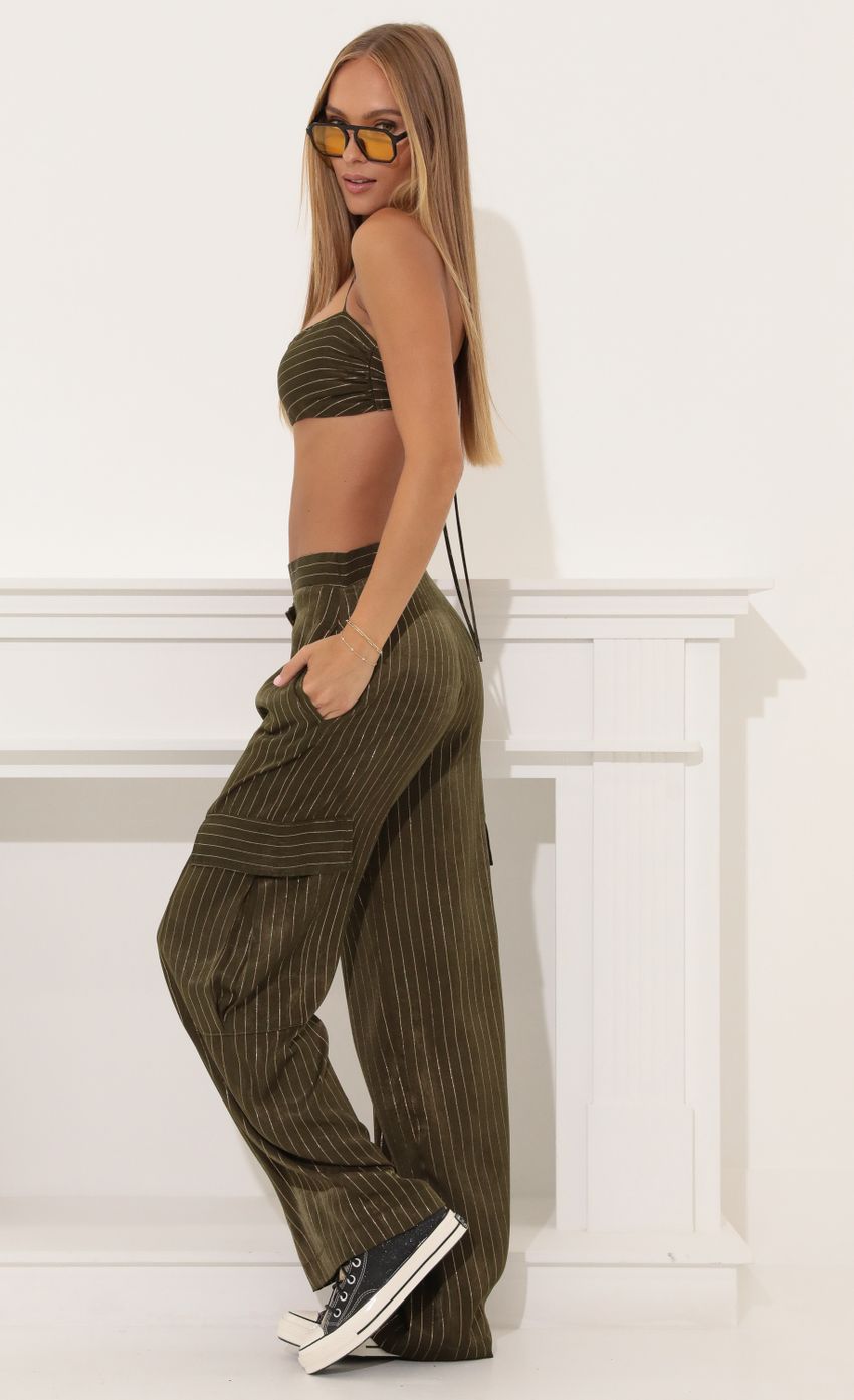 Picture Satin Striped Two Piece Set in Olive Green. Source: https://media-img.lucyinthesky.com/data/Aug22/850xAUTO/723f18cf-779c-44db-bff4-54a22651f3a8.jpg