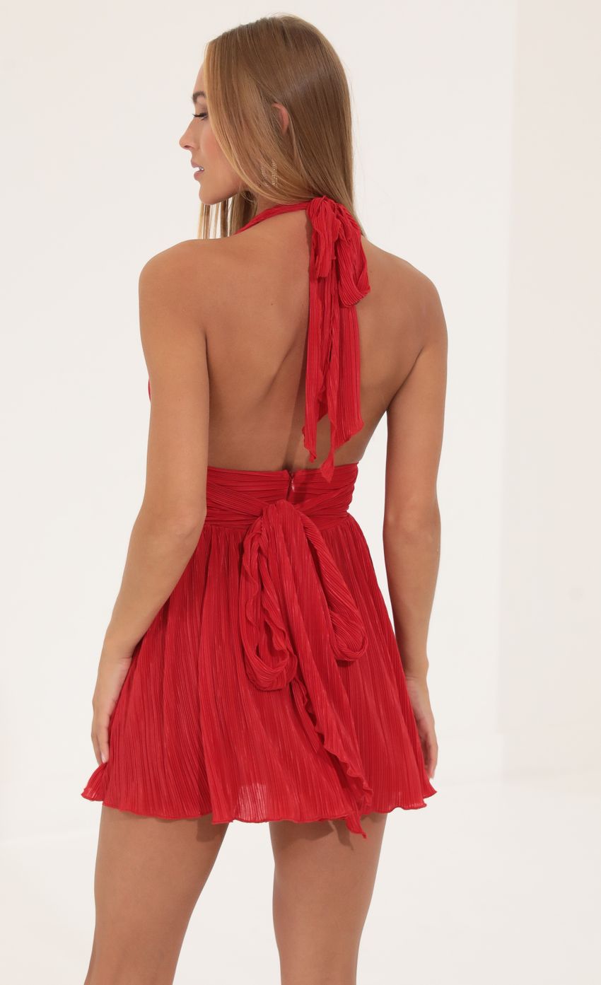 Picture Pleated Halter Dress in Red. Source: https://media-img.lucyinthesky.com/data/Aug22/850xAUTO/93456342-dc22-4c43-bef0-b35a97432ae2.jpg