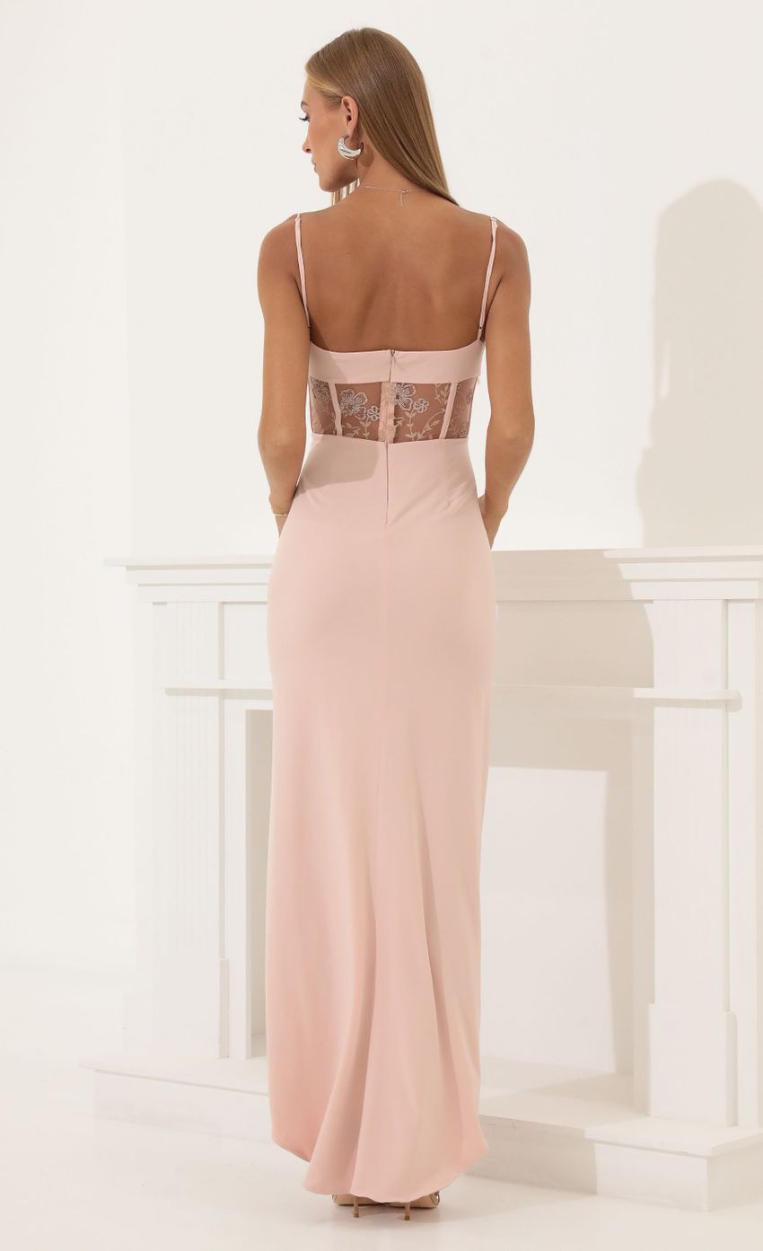 Picture Ainsley Glitter Mesh Cut Out Maxi Dress in Pink. Source: https://media-img.lucyinthesky.com/data/Aug22/850xAUTO/cb4063b7-1982-4cc7-8220-b109c3fd5d11.jpg