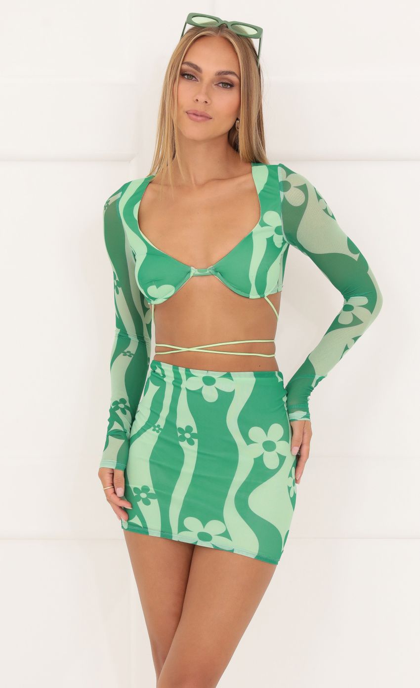 Picture Jayda Floral Mesh Two Piece Skirt Set in Green. Source: https://media-img.lucyinthesky.com/data/Aug22/850xAUTO/ebabac65-5da1-43c3-8674-5f96e294b018.jpg