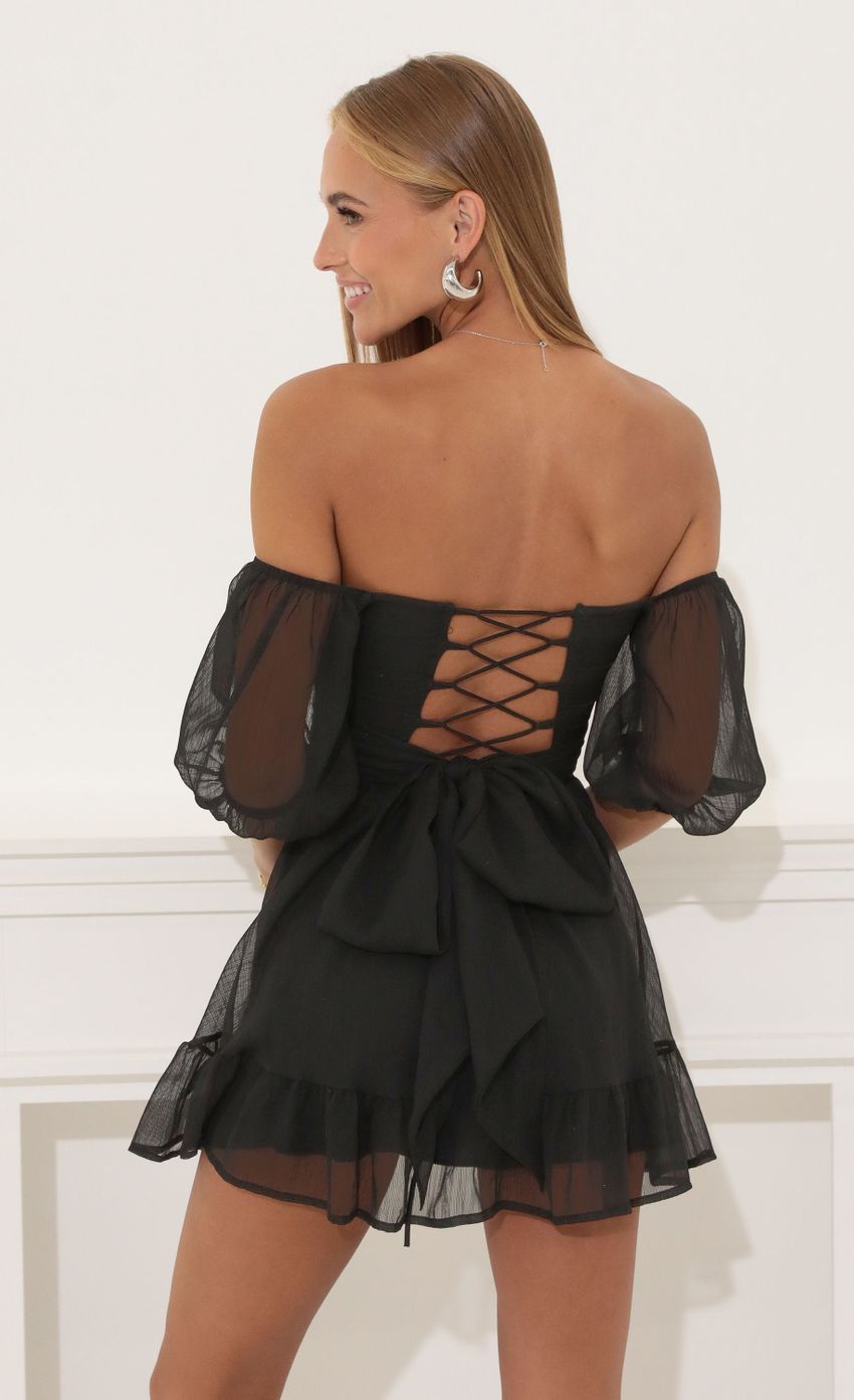 Picture Chiffon Off The Shoulder Dress in Black. Source: https://media-img.lucyinthesky.com/data/Aug22/850xAUTO/f0e5ce09-8f73-4b2c-9275-64afdb887699.jpg