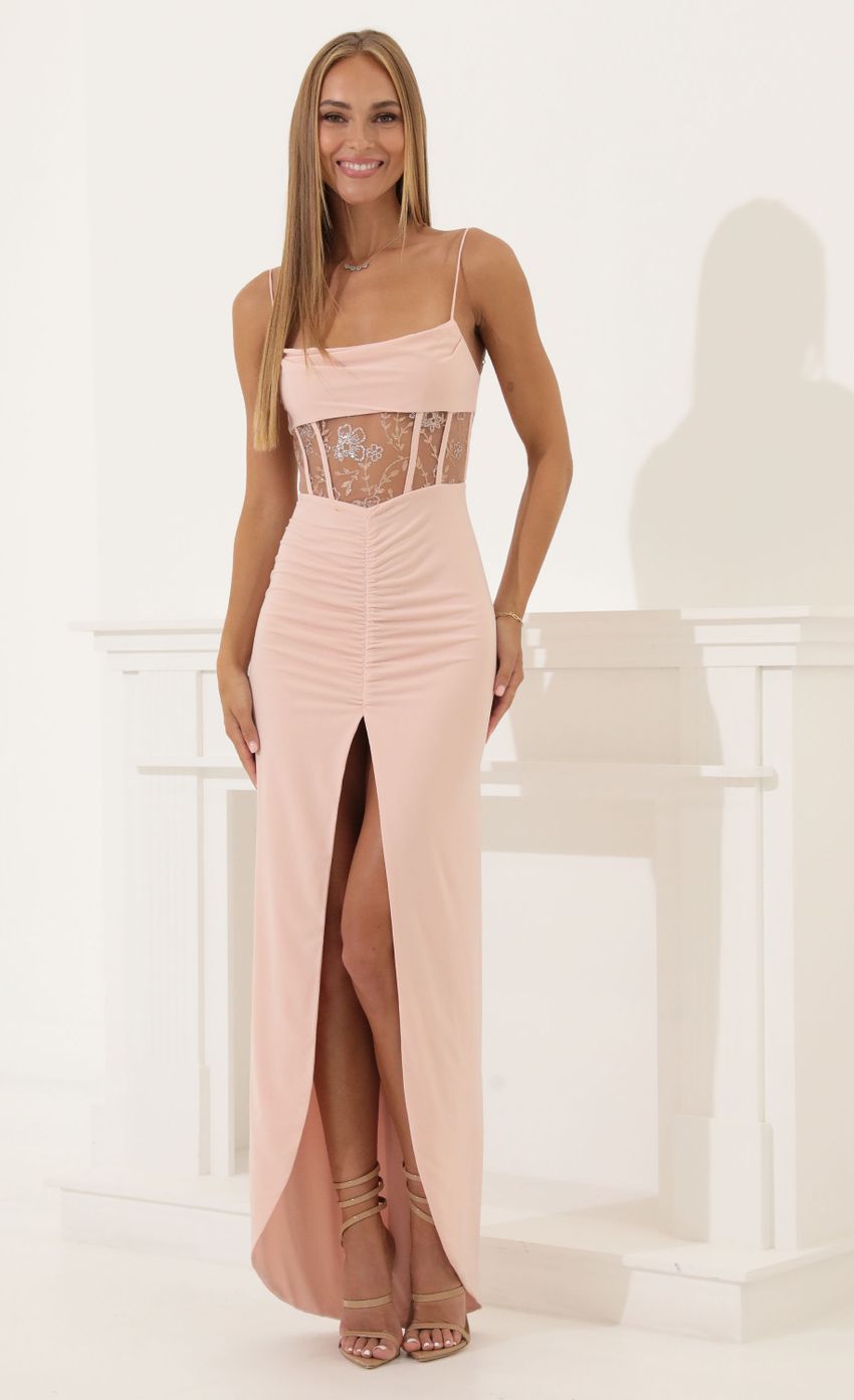 Picture Ainsley Glitter Mesh Cut Out Maxi Dress in Pink. Source: https://media-img.lucyinthesky.com/data/Aug22/850xAUTO/fbf2acf1-b5f8-4c6d-a66c-052cde8fc4e0.jpg