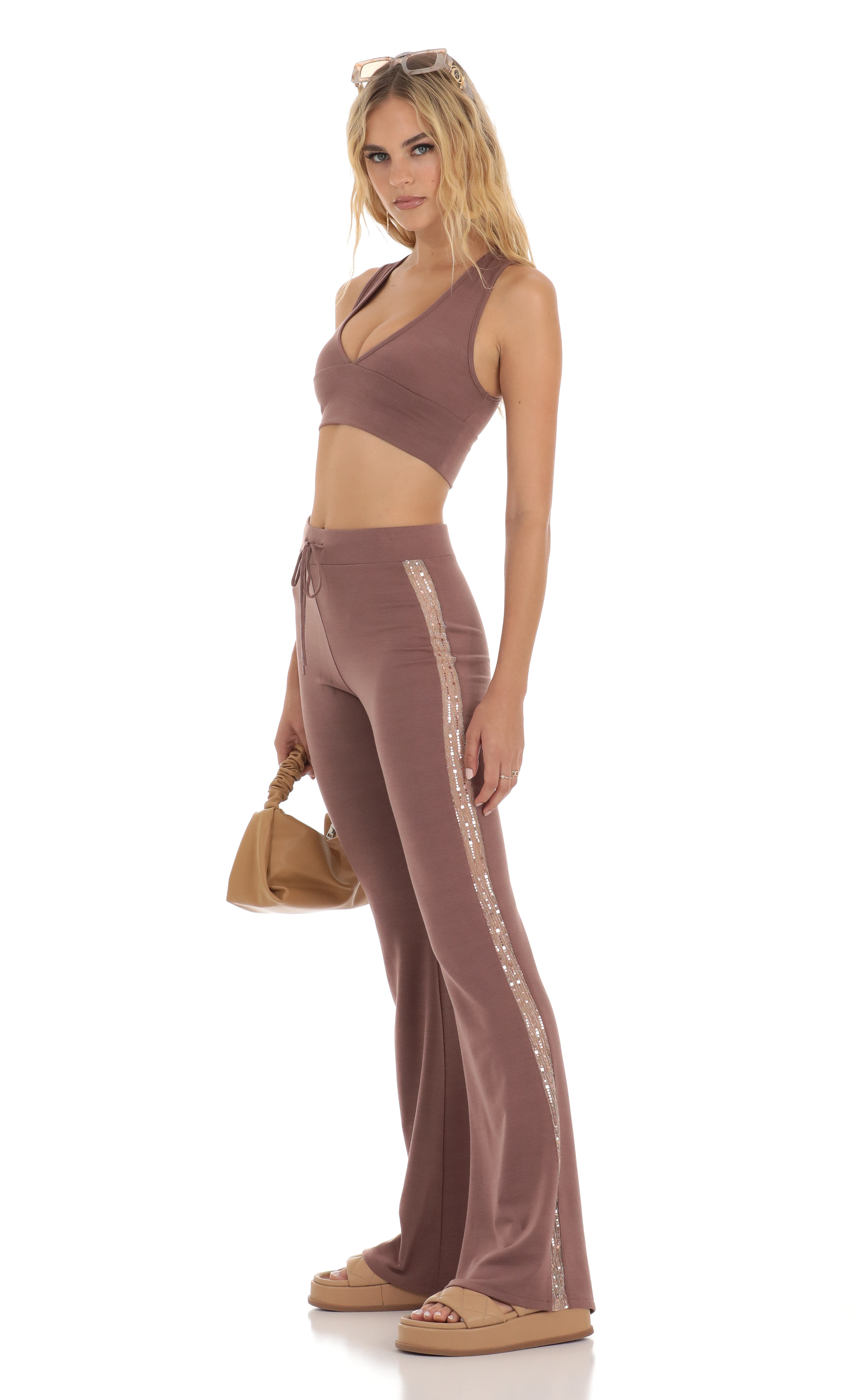 Sequin Two Piece Set in Brown