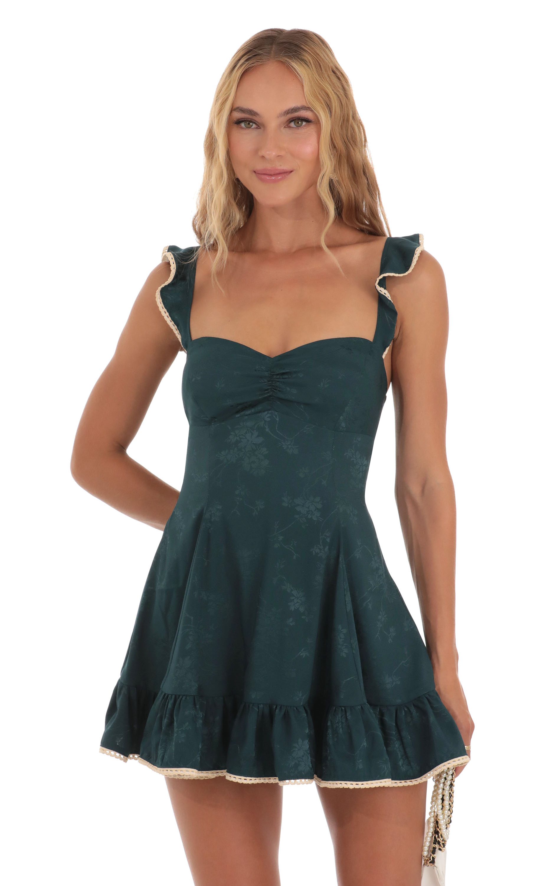 Jacquard A-Line Dress in Green