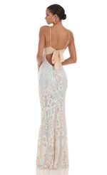 Picture Lyssa Iridescent Sequin Mermaid Dress in Cream. Source: https://media-img.lucyinthesky.com/data/Aug23/150xAUTO/5375bde5-cf45-4956-b165-fee0748232d8.jpg