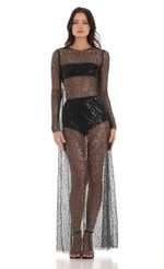 Picture Sequin Mesh Dress in Black. Source: https://media-img.lucyinthesky.com/data/Aug23/150xAUTO/ac4d3f64-c565-4c97-895c-823bba9bf413.jpg