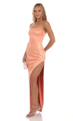 Picture Strapless Maxi Dress in Peach. Source: https://media-img.lucyinthesky.com/data/Aug23/150xAUTO/e9a14506-3999-47e2-a862-f57f44f48c38.jpg