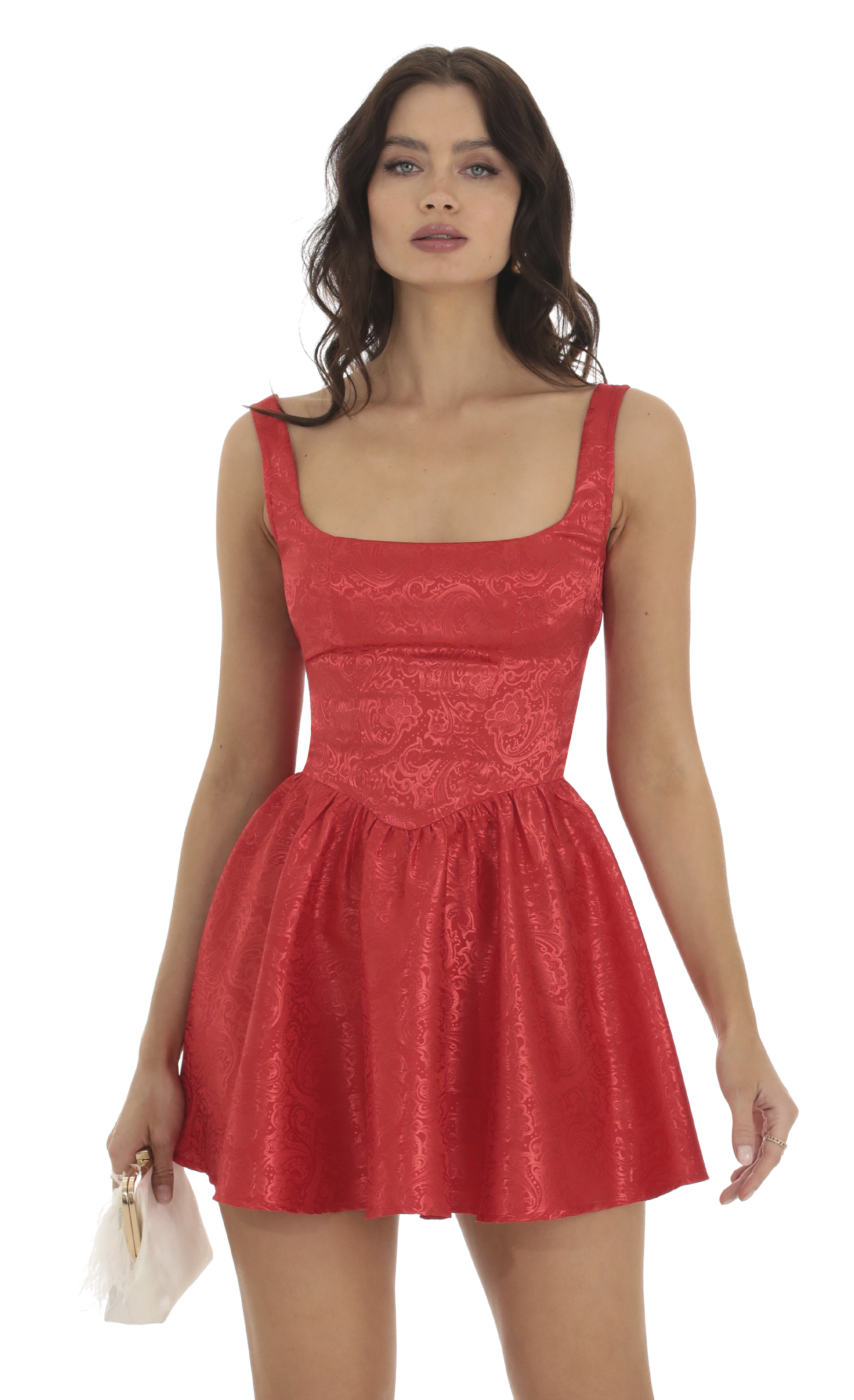 Jacquard Mini Dress in Red