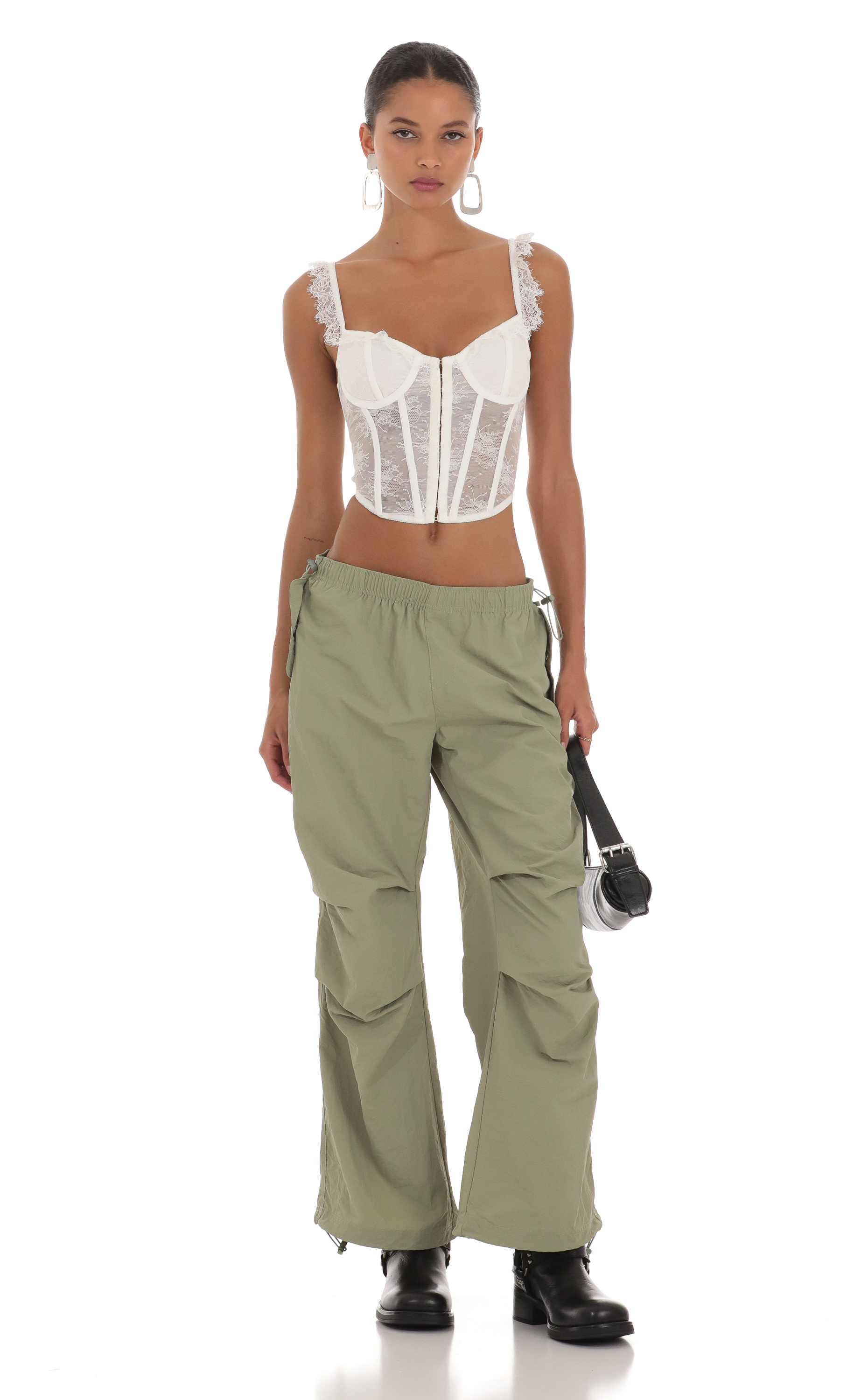 Low Rise Parachute Pants in Green