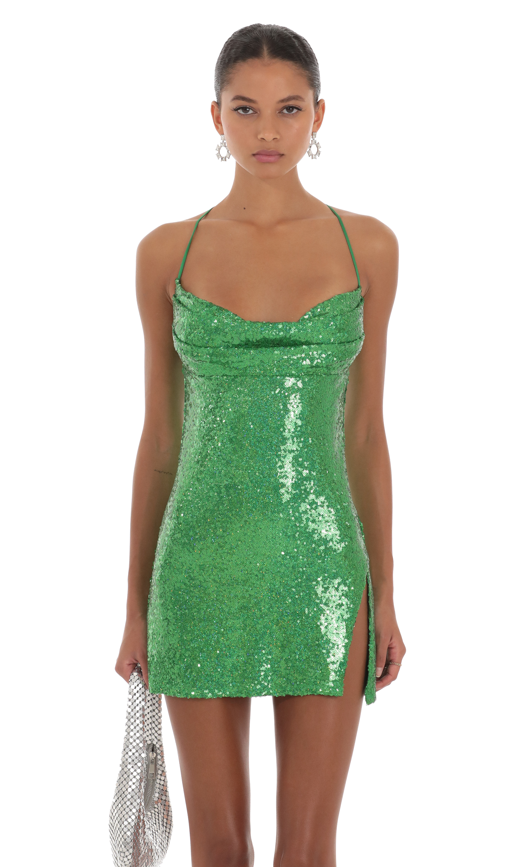 Sequin Side Slit Dress in Green