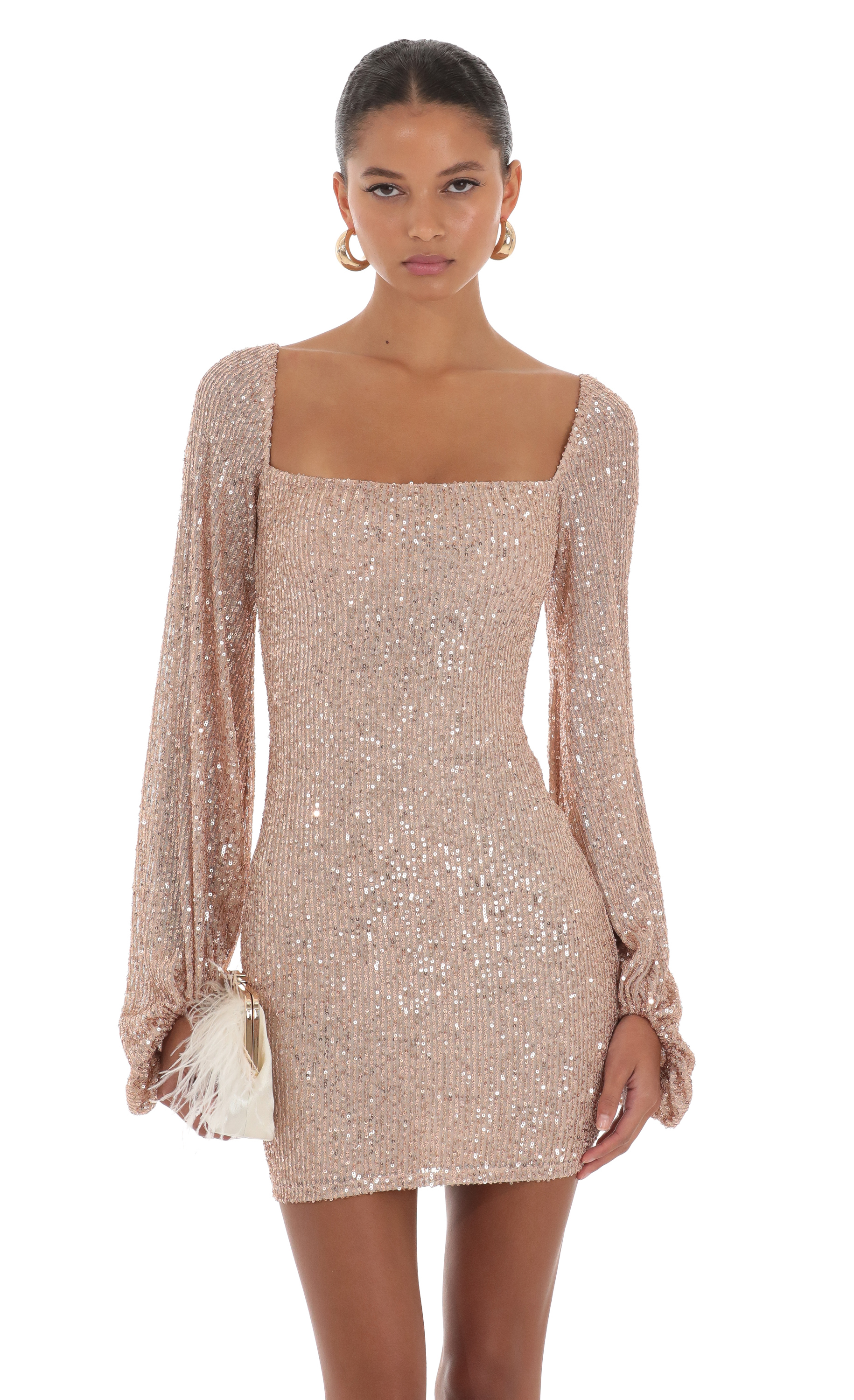 Sequin Long Sleeve Dress in Rose Gold
