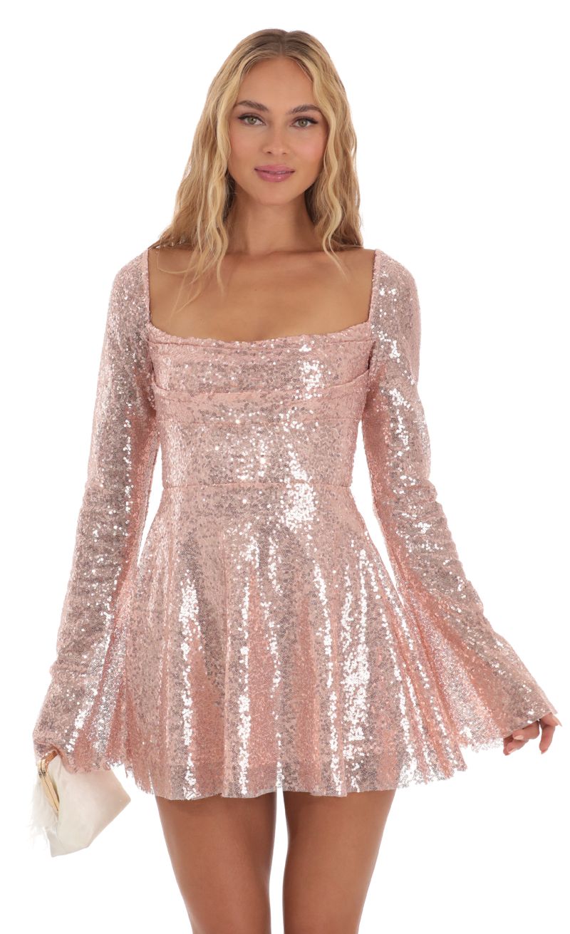Brooks Sequin Flare Dress in Rose Gold