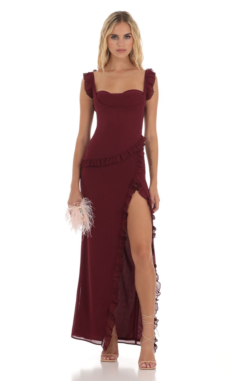 Kofi Ruffle Dress in Maroon | LUCY IN THE SKY