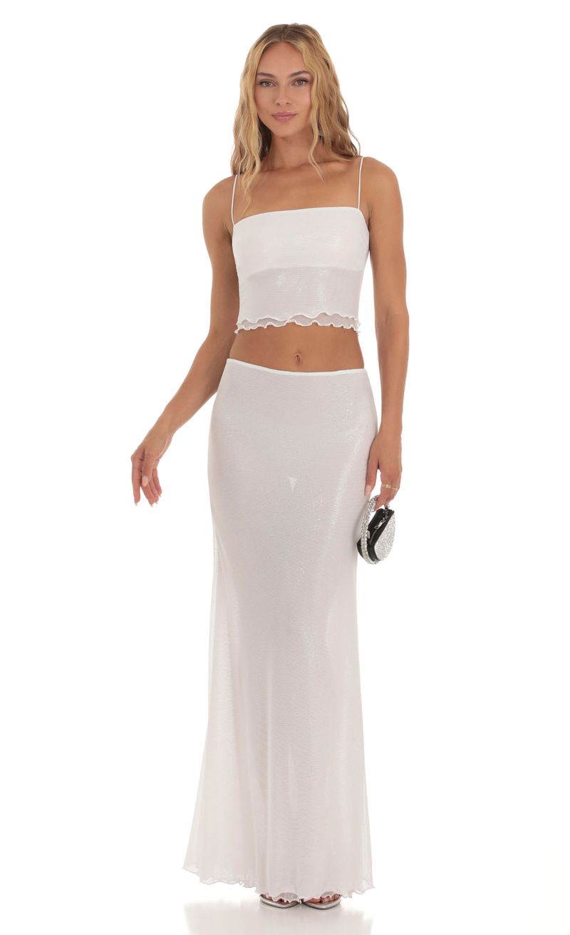 Clio Foiled Mesh Two Piece Set in White