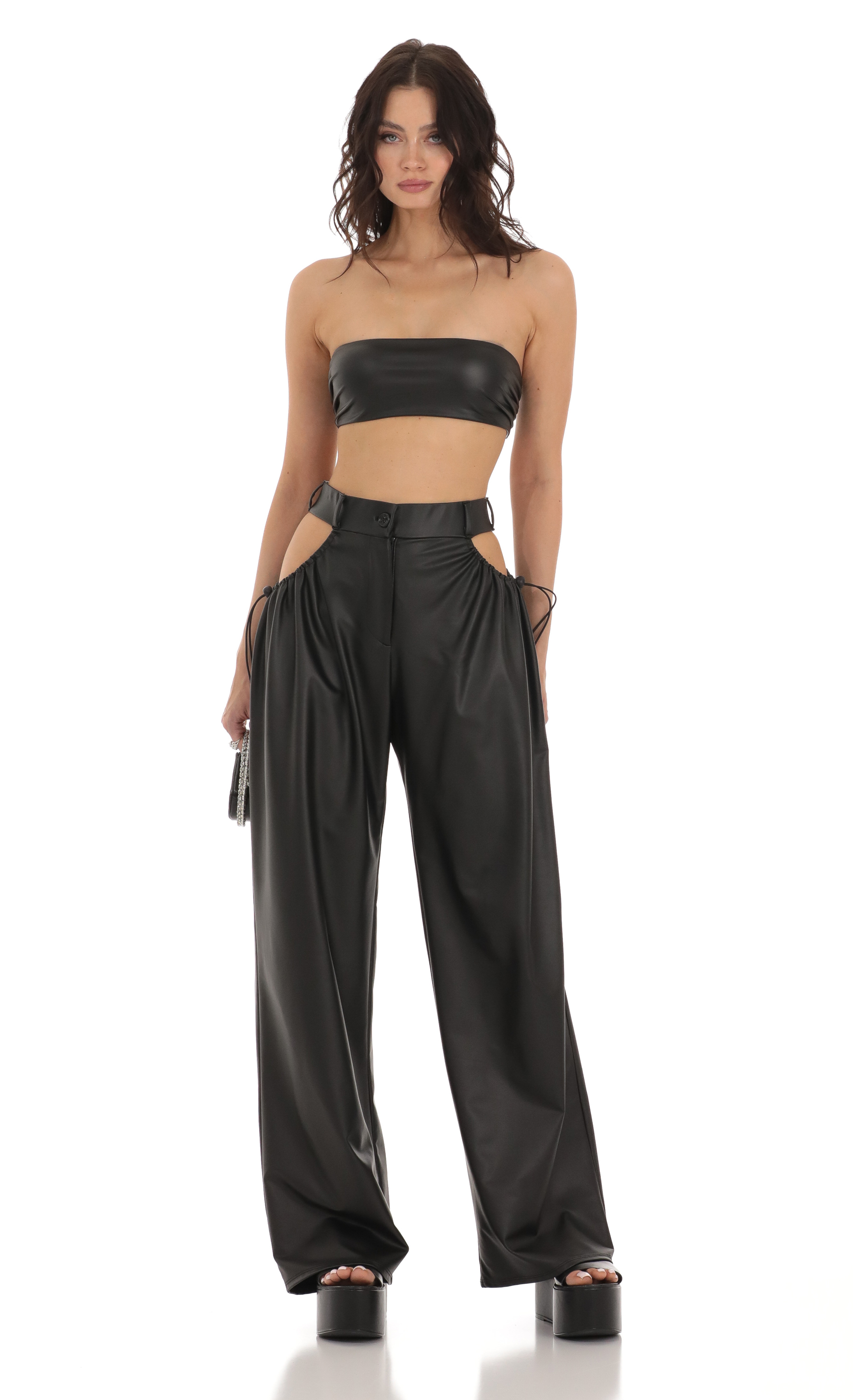 Pleather Cutout Two Piece Set in Black