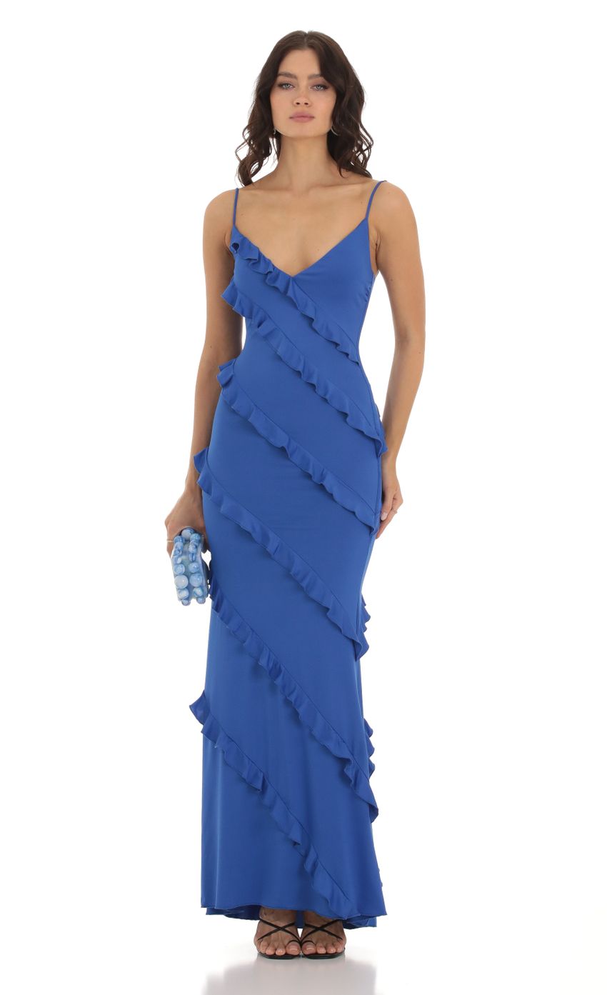 Picture Ruffle Maxi Dress in Blue. Source: https://media-img.lucyinthesky.com/data/Aug23/850xAUTO/0102bfe6-428b-4eec-88ca-a9894b240b71.jpg
