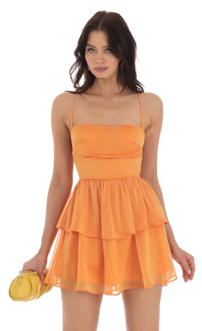 Picture Chiffon Lace Up Dress in Orange. Source: https://media-img.lucyinthesky.com/data/Aug23/850xAUTO/0a2c4e04-bf21-4fb3-b1c6-9709f54ee0b3.jpg