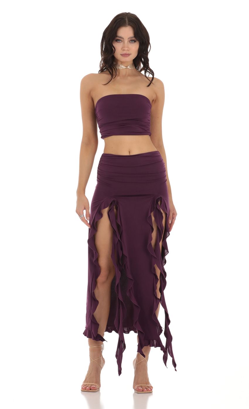 Product image for Zola Ruffle Slit Two Piece Set in Purple