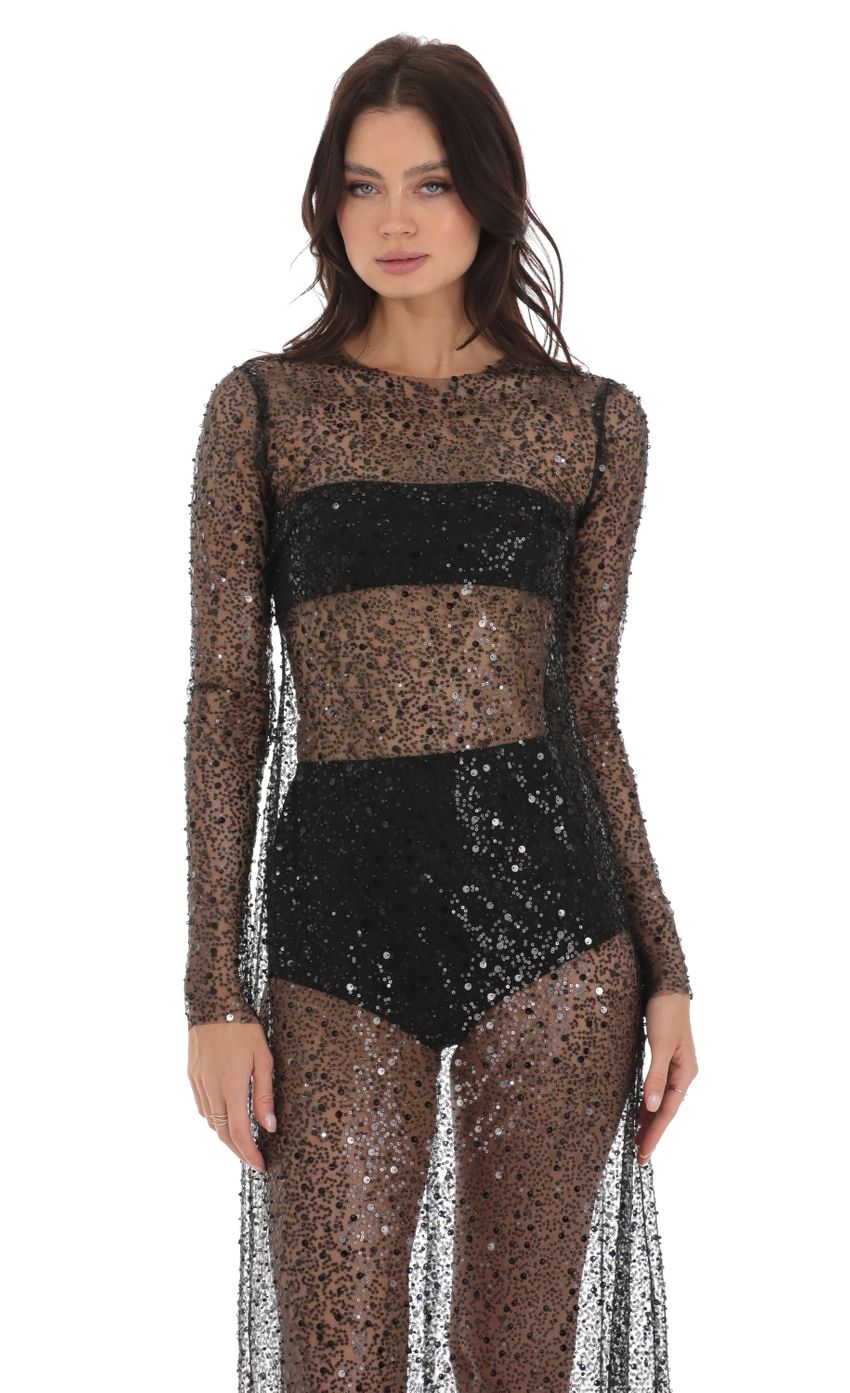Picture Sequin Mesh Dress in Black. Source: https://media-img.lucyinthesky.com/data/Aug23/850xAUTO/0e1ae928-7ea2-41c6-86fe-493bb15548b6.jpg