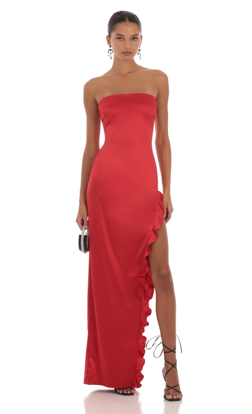Picture Satin Strapless Dress in Red. Source: https://media-img.lucyinthesky.com/data/Aug23/850xAUTO/1a4770c8-fafb-46de-b394-8fb2c9663b40.jpg