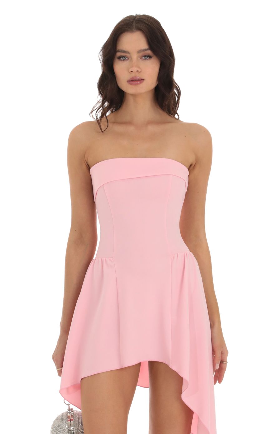 Picture Strapless Asymmetrical Dress in Pink. Source: https://media-img.lucyinthesky.com/data/Aug23/850xAUTO/272d7dac-23ab-494e-b38d-e54c8b4624b8.jpg
