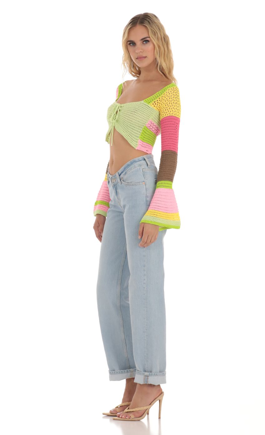Picture Crochet Bell Sleeve Top in Multi Color. Source: https://media-img.lucyinthesky.com/data/Aug23/850xAUTO/36defc51-2a97-4833-b642-69a61e1e693a.jpg