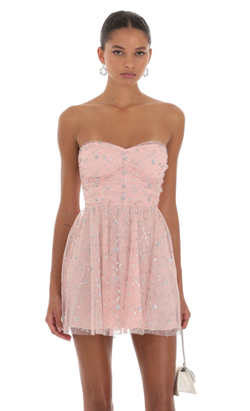 Picture Julia Sequin A-Line Dress in Pink. Source: https://media-img.lucyinthesky.com/data/Aug23/850xAUTO/3ab3dc86-ee5c-4c9d-b21e-5d6a8bee833d.jpg