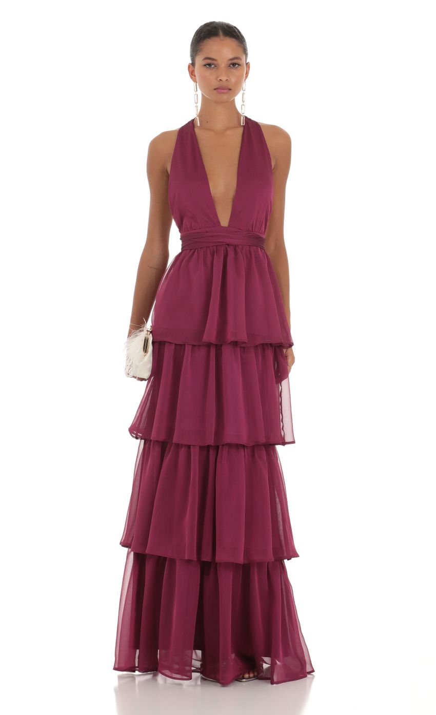 Picture Chiffon Plunge Dress in Berry. Source: https://media-img.lucyinthesky.com/data/Aug23/850xAUTO/3ee26f6e-2211-4db9-bfb7-c4e6060f3229.jpg