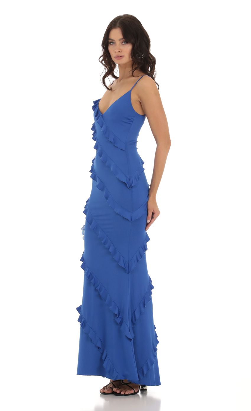 Picture Ruffle Maxi Dress in Blue. Source: https://media-img.lucyinthesky.com/data/Aug23/850xAUTO/4073e3da-c3ee-4c23-9192-e2bc62f6b111.jpg