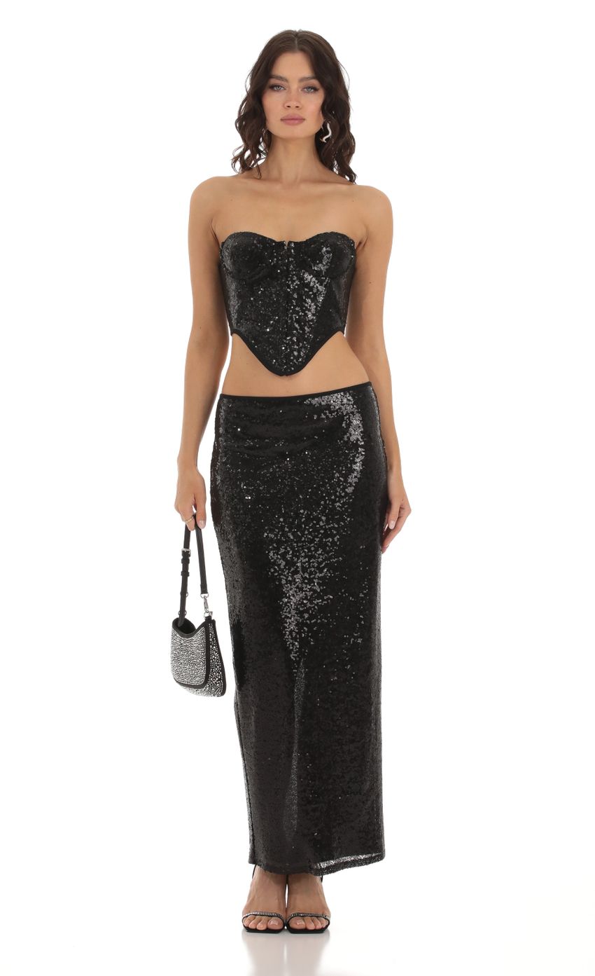 Picture Nilakanta Sequin Corset Two Piece Set in Black. Source: https://media-img.lucyinthesky.com/data/Aug23/850xAUTO/44d54b64-3889-4b63-96fe-0e1749351f12.jpg