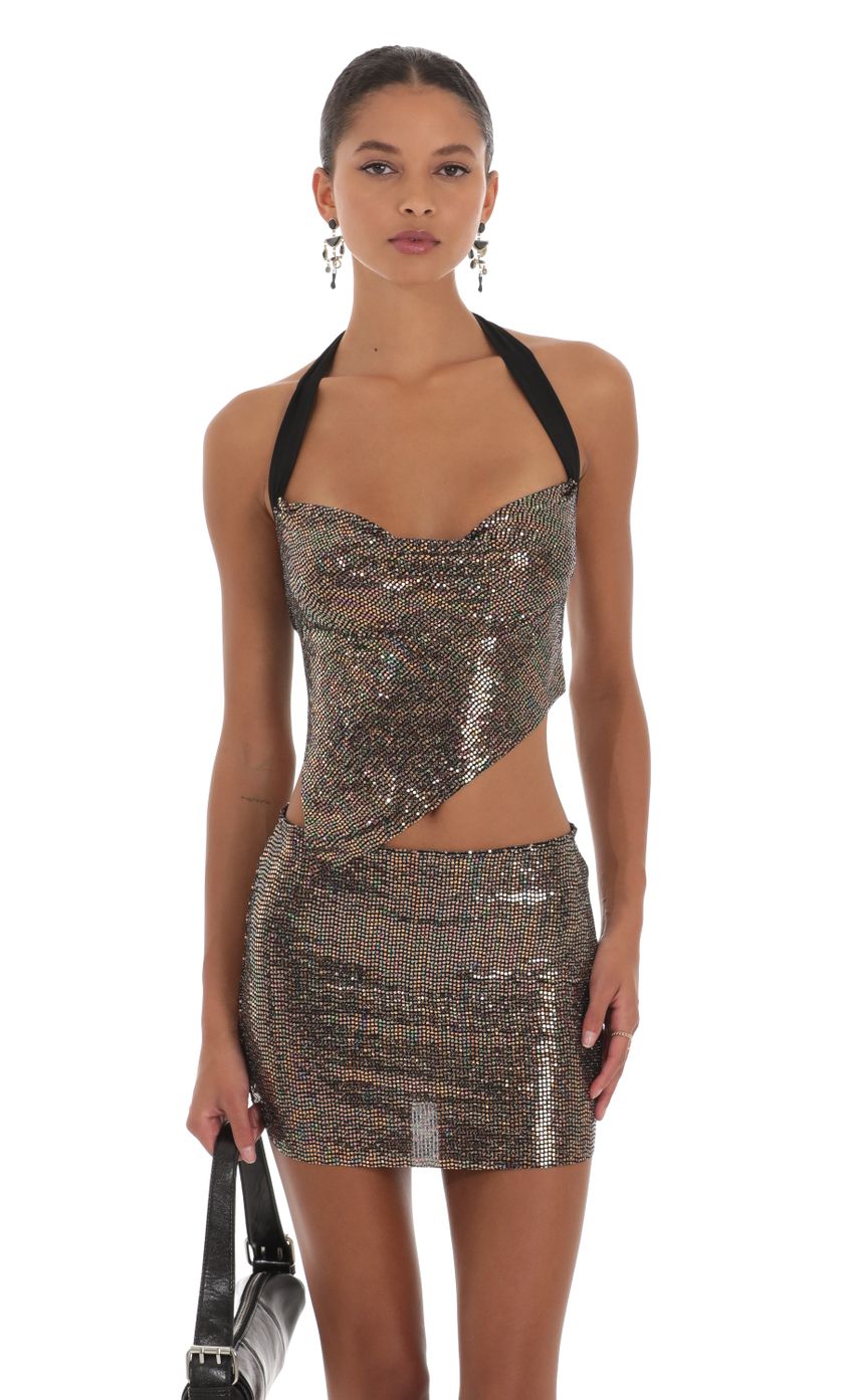 Product image for Vesa Iridescent Copper Sequin Two Piece Set in Black