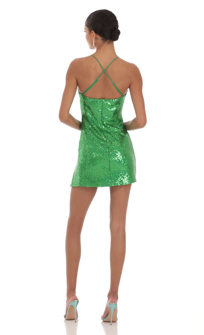 Picture Sequin Side Slit Dress in Green. Source: https://media-img.lucyinthesky.com/data/Aug23/850xAUTO/53b80539-1d0a-497f-9534-fcd5858d91ee.jpg