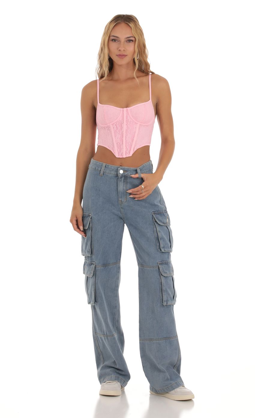 Picture Lace Corset Top in Pink. Source: https://media-img.lucyinthesky.com/data/Aug23/850xAUTO/5c3405c5-9277-4c8e-ab69-1d6c6e24c21a.jpg