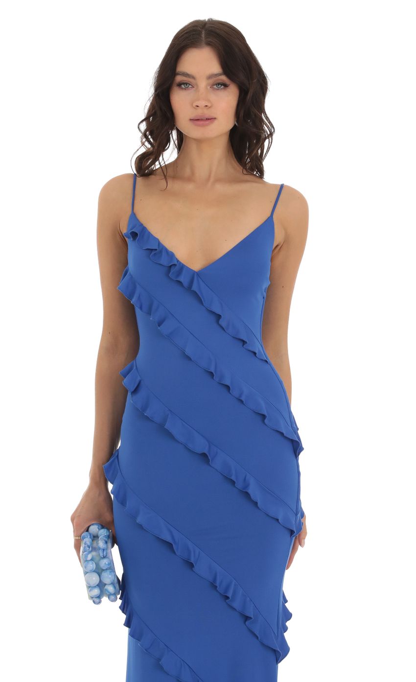 Picture Ruffle Maxi Dress in Blue. Source: https://media-img.lucyinthesky.com/data/Aug23/850xAUTO/5d8903fb-670f-4ae8-b5d8-5ea074bb626e.jpg