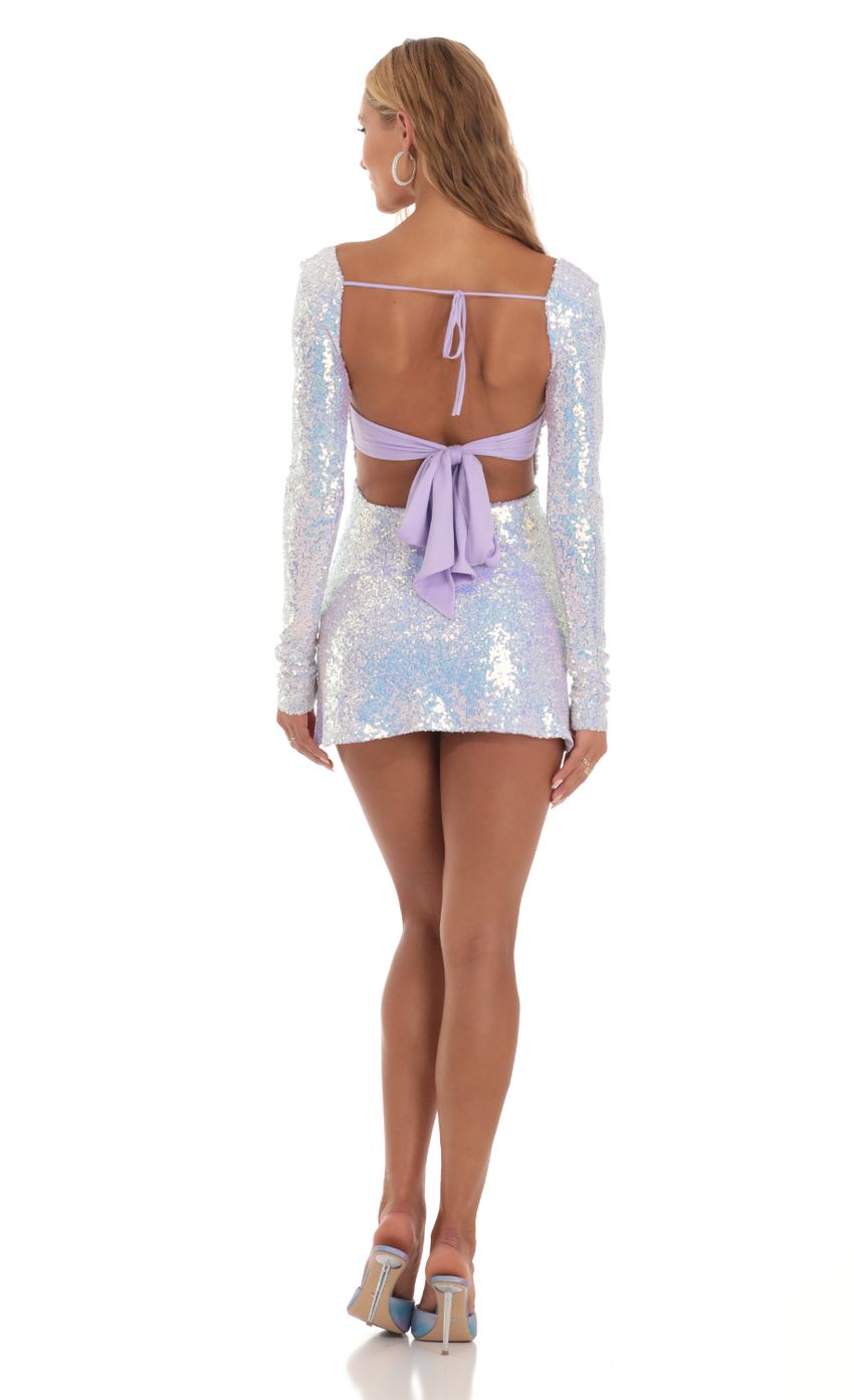 Picture Iridescent Sequin Side Slit Dress in Lavender. Source: https://media-img.lucyinthesky.com/data/Aug23/850xAUTO/6f44a260-e320-4986-9584-4ae6ec49919d.jpg