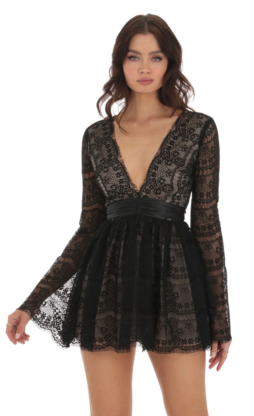 Picture Lace Plunge Neck Dress in Black. Source: https://media-img.lucyinthesky.com/data/Aug23/850xAUTO/700e47f7-4b04-44f9-b3e9-78f855d99f53.jpg