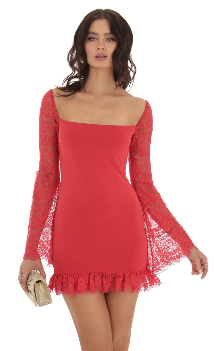 Lace Ruffle Bodycon Dress In Red Lucy In The Sky 4715