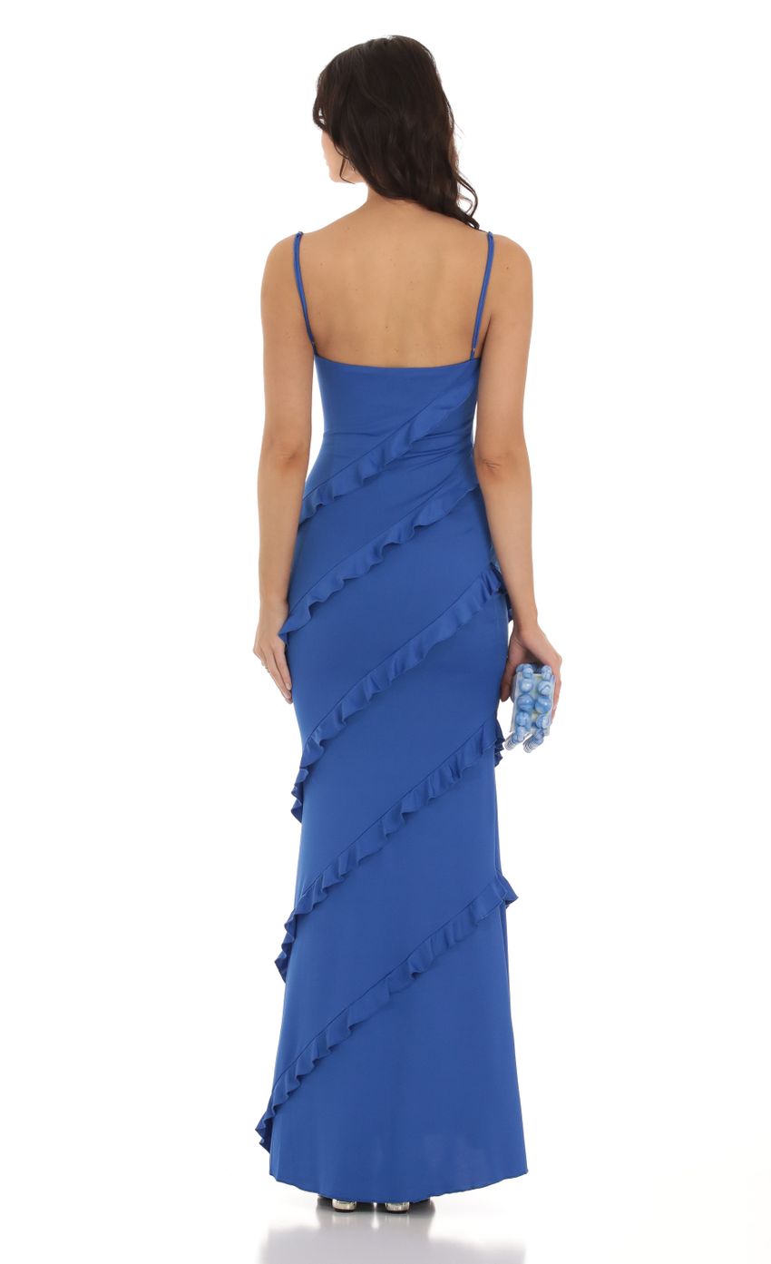Picture Ruffle Maxi Dress in Blue. Source: https://media-img.lucyinthesky.com/data/Aug23/850xAUTO/757b6a90-348d-4ac0-b761-91e75daa63b8.jpg
