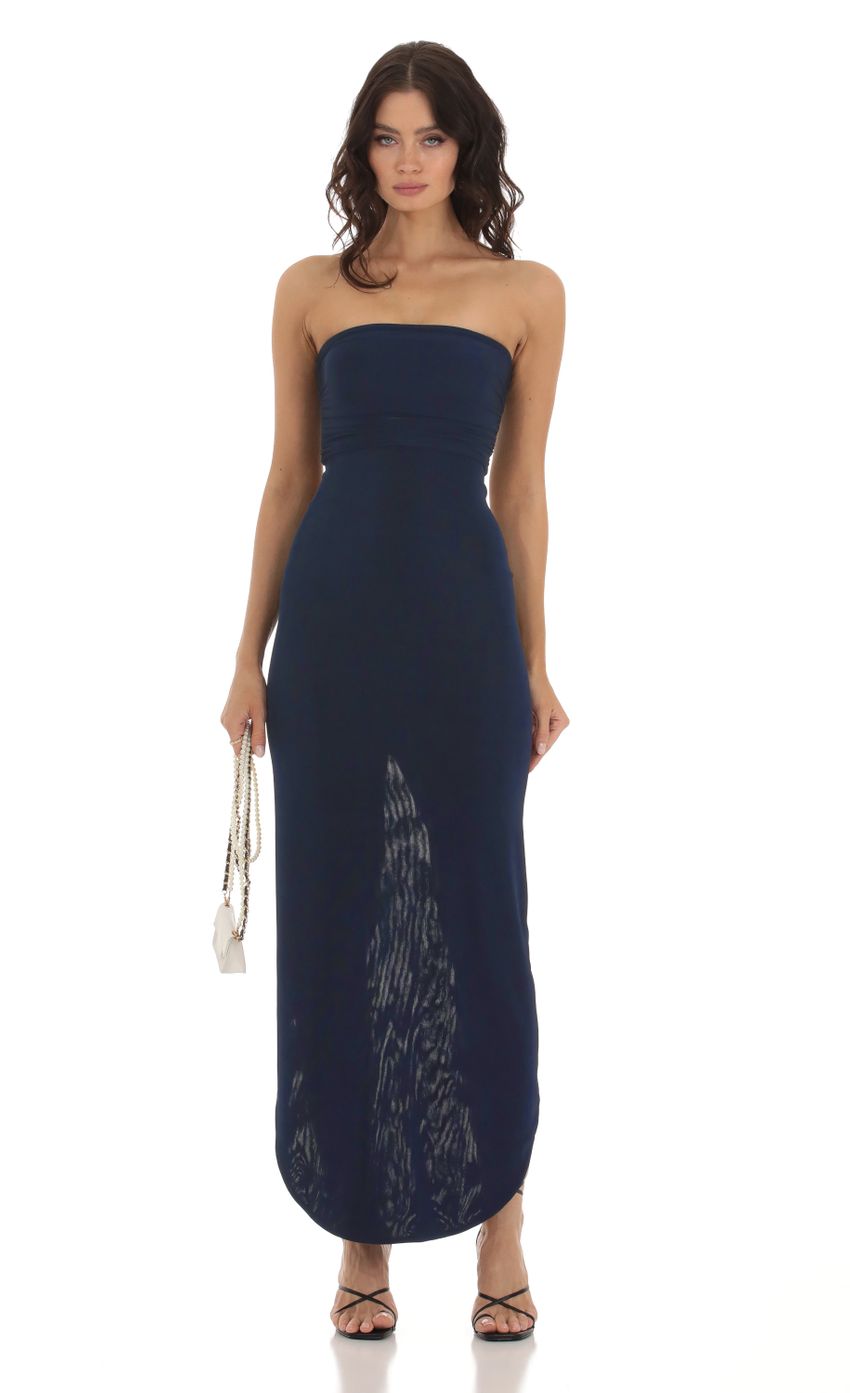 Picture Slinky Strapless Dress in Navy. Source: https://media-img.lucyinthesky.com/data/Aug23/850xAUTO/83ac6a71-ee6a-4ee3-86ae-b1665b57ec90.jpg