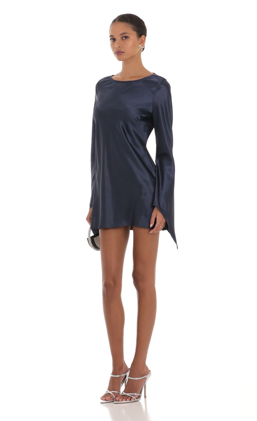 Picture Satin Long Sleeve Dress in Navy. Source: https://media-img.lucyinthesky.com/data/Aug23/850xAUTO/8ceb8f34-8980-4aaa-b358-2710ac1d468b.jpg