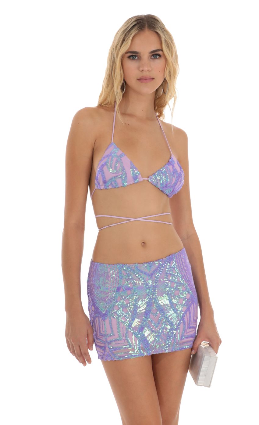 Product image for Maddie Sequin Two Piece Skirt Set in Purple
