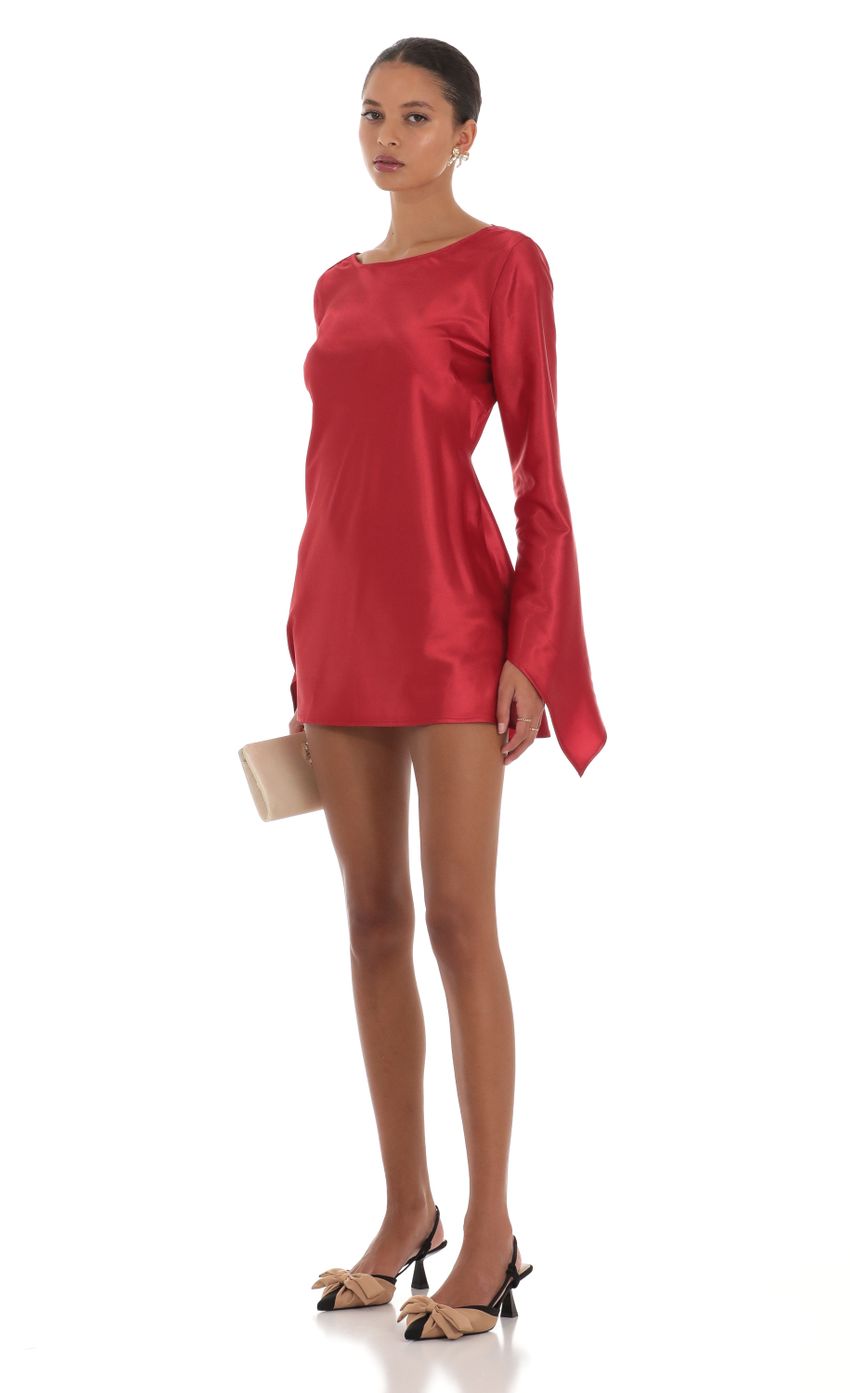 Picture Satin Long Sleeve Dress in Red. Source: https://media-img.lucyinthesky.com/data/Aug23/850xAUTO/b4293e97-c2c0-4240-9e91-cf019d18e65e.jpg