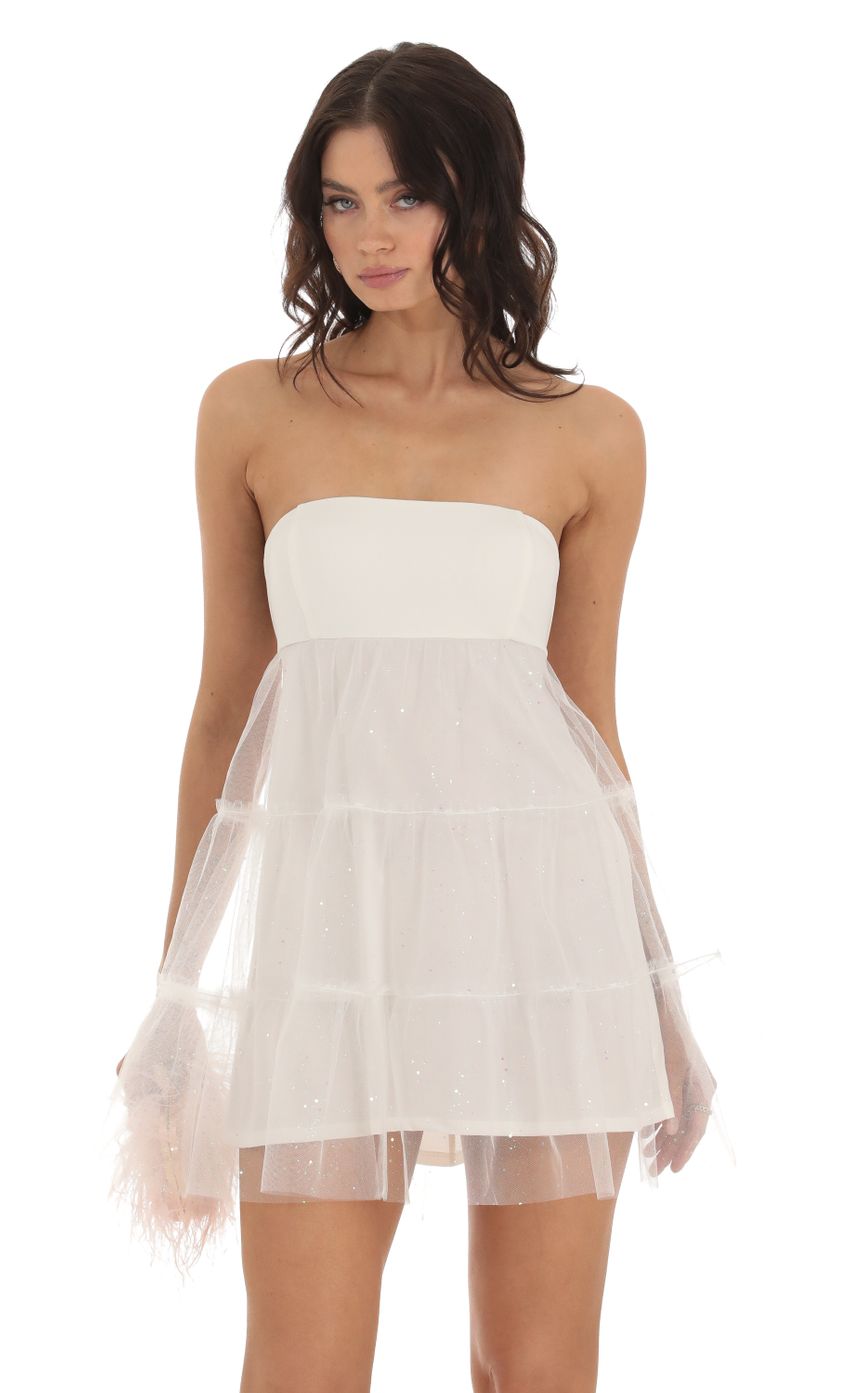 Picture Tulle Shimmer Babydoll Dress in White. Source: https://media-img.lucyinthesky.com/data/Aug23/850xAUTO/b5129977-61de-4661-845d-14e8f71baec9.jpg
