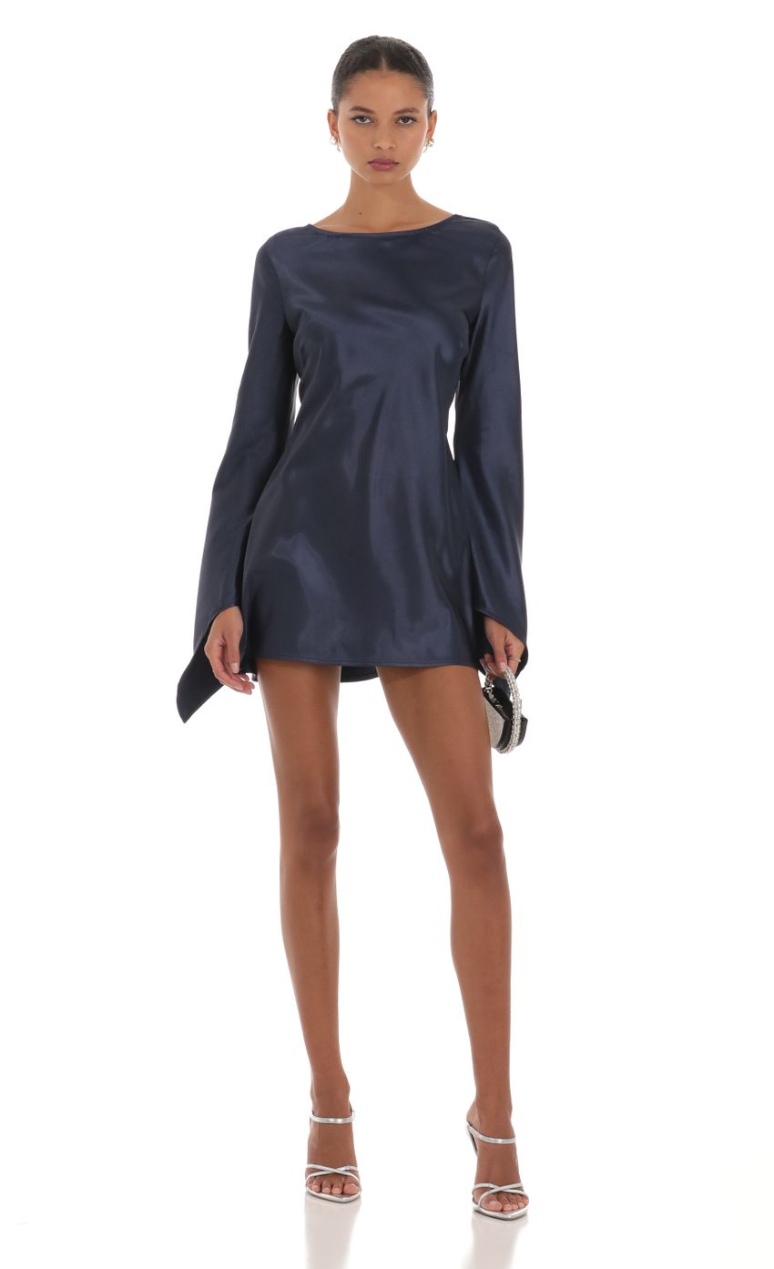 Picture Satin Long Sleeve Dress in Navy. Source: https://media-img.lucyinthesky.com/data/Aug23/850xAUTO/c6f8a54d-705f-436f-ba66-67a11a6e0fc9.jpg