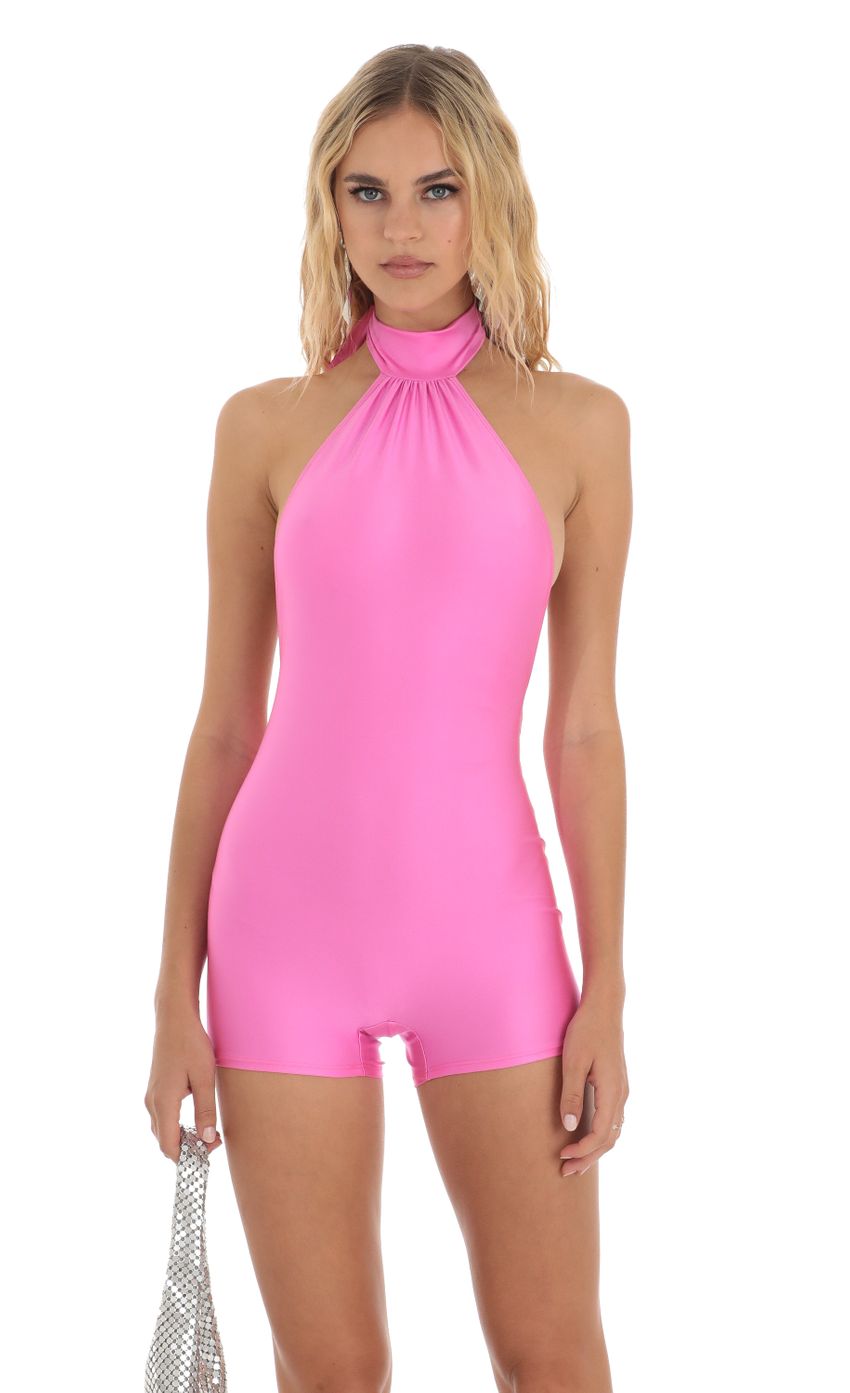 Picture Open Back Romper in Hot Pink. Source: https://media-img.lucyinthesky.com/data/Aug23/850xAUTO/ca8890fa-8234-4621-814a-caabd863dfba.jpg