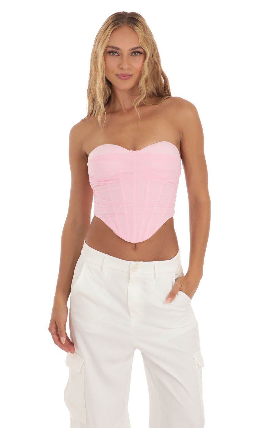 Picture Chiffon Corset Top in Pink. Source: https://media-img.lucyinthesky.com/data/Aug23/850xAUTO/e7c136a2-27ae-4f85-b1fe-5cd447fba4b4.jpg