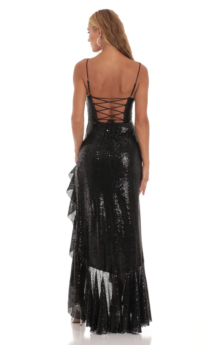 Picture Sequin Ruffle Dress in Black. Source: https://media-img.lucyinthesky.com/data/Aug23/850xAUTO/f1afa6d4-21c7-43ae-a10e-fa7f3311159f.jpg