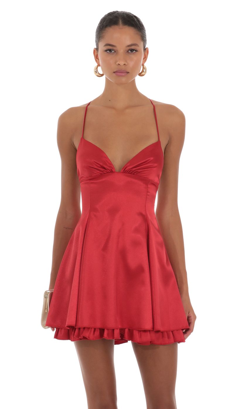 Picture Satin Flare Dress in Red. Source: https://media-img.lucyinthesky.com/data/Aug23/850xAUTO/fa5b88f1-3687-4bc6-85e2-1c1201753897.jpg