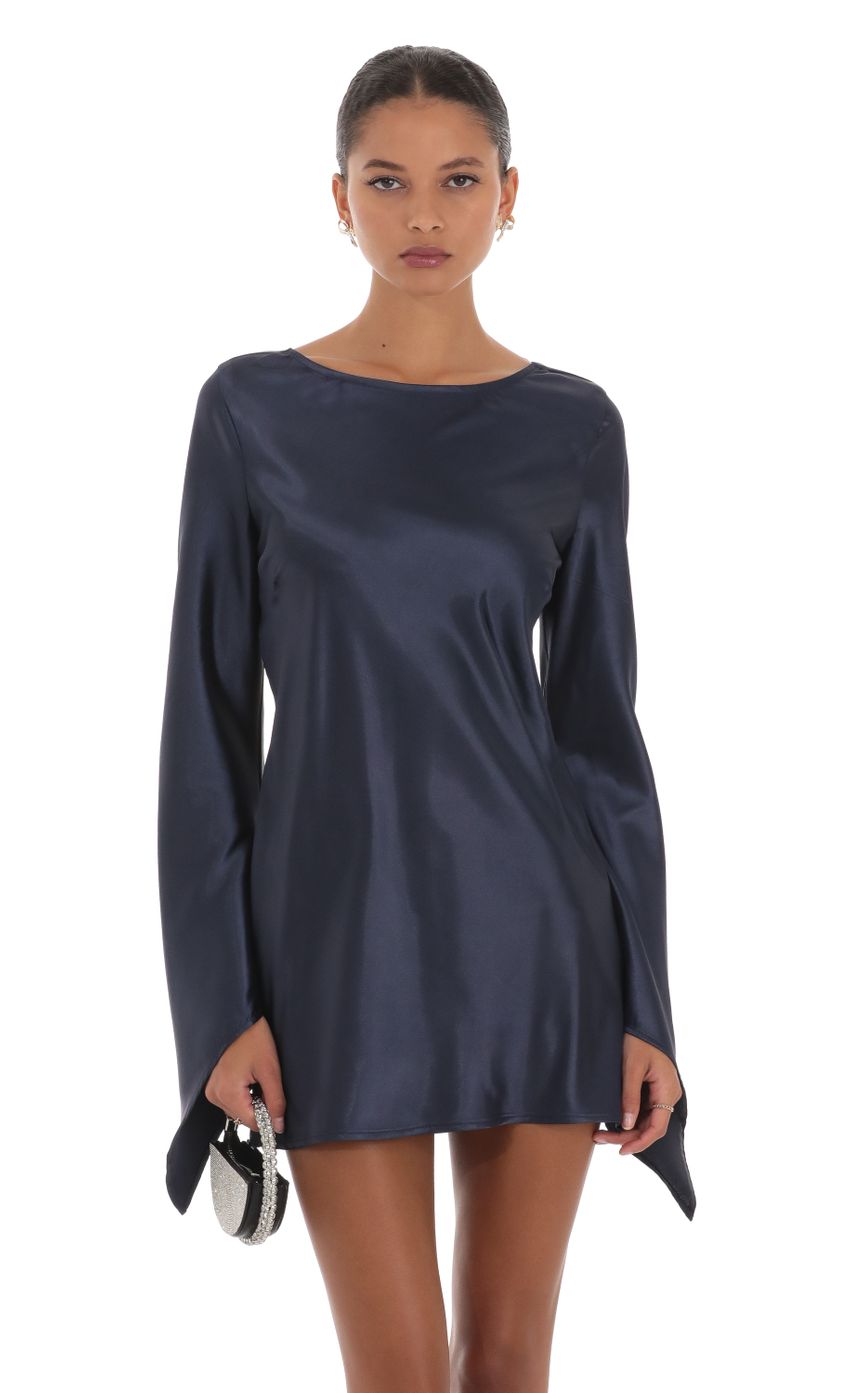 Picture Satin Long Sleeve Dress in Navy. Source: https://media-img.lucyinthesky.com/data/Aug23/850xAUTO/fcc70617-7858-4824-a250-cdc8fa67efeb.jpg