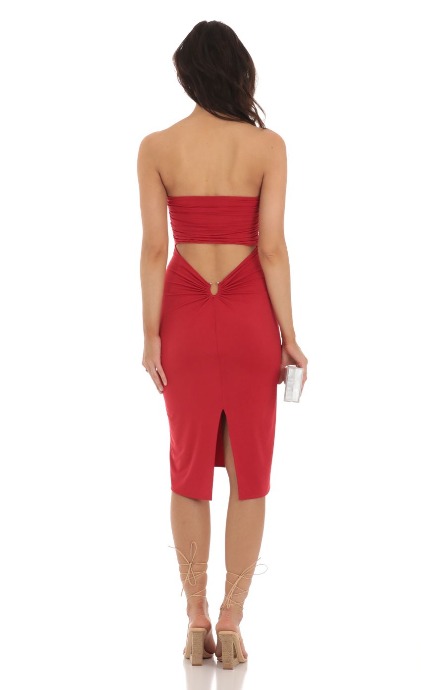 Picture Strapless Midi Dress in Red. Source: https://media-img.lucyinthesky.com/data/Aug23/850xAUTO/fdcc1856-b687-45b2-98e3-6b236ba38b20.jpg